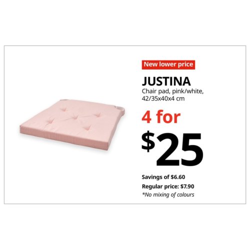 JUSTINA Chair pad, pink/white, 42/35x40x4 cm - 4 pieces