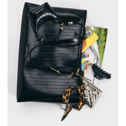  Augustine Eel-Effect Sculptural-Detail Tote Bag - Black 