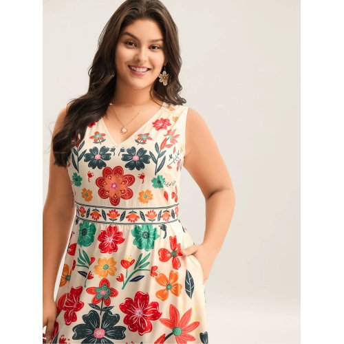 Floral Drama Cinched-Waist <span style='filter: blur(2.5px);'>****</span> Dress