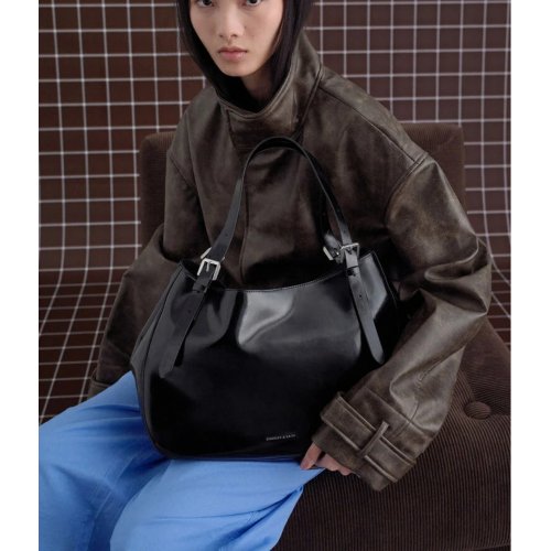  Buckle-Strap Slouchy Tote Bag - Noir 