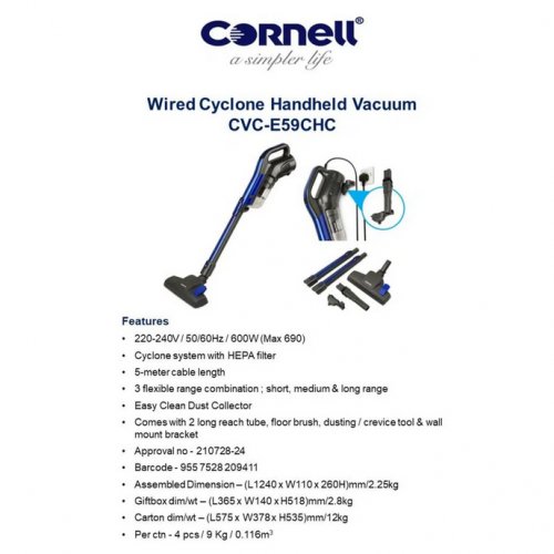 Cornell 14KPa 5meter Corded Handheld Vacuum