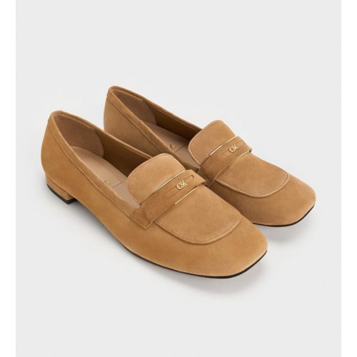  Suede Penny Square-Toe Loafers - Caramel 