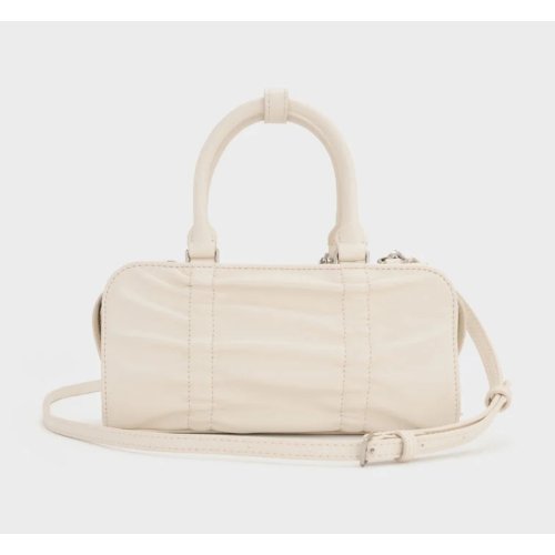 Kadee Ruched Bow-Charm Bowling Bag - Cream