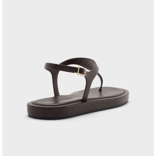  Buckled Slingback Thong Sandals - Dark Brown 