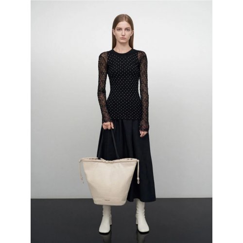  Sianna Linen Ruched Drawstring Tote Bag - Beige 