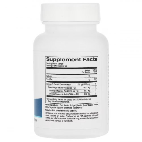  Lake Avenue Nutrition, Omega-3 Fish Oil, 30 Fish Gelatin Softgels (1,250 mg per Softgel) 