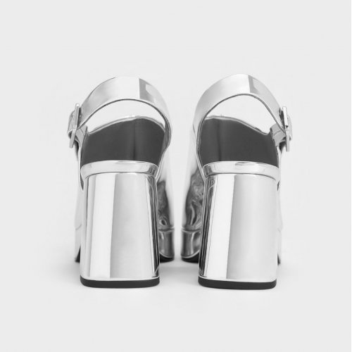  Metallic Peep-Toe Platform Sandals - Silver 