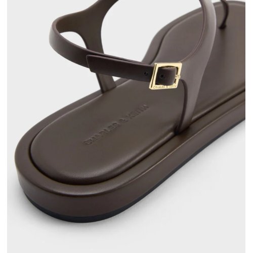  Buckled Slingback Thong Sandals - Dark Brown 