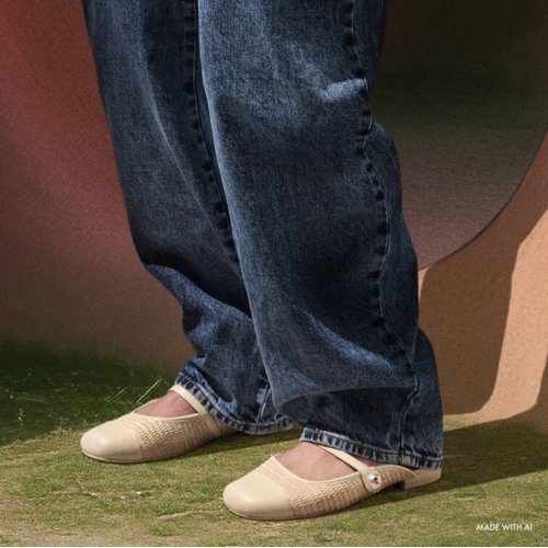  Aeryn Raffia Pearl-Embellished Slip-On Mary Janes - Cream 