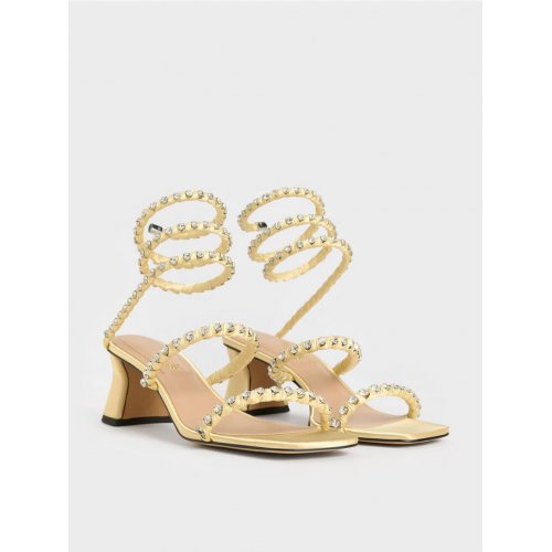 Goldie Recycled Polyester Gem-Encrusted Spiral Sandals - Yellow