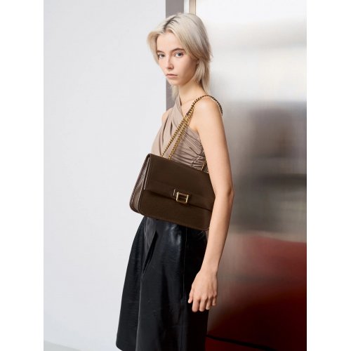  Neva Chain-Handle Shoulder Bag - Dark Brown 
