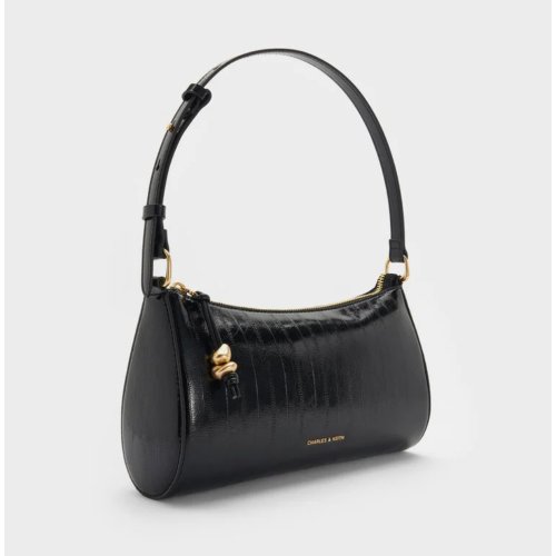  Augustine Eel-Effect Sculptural-Detail Shoulder Bag - Black 