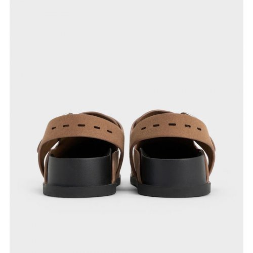  Suede Buckled Slingback Mules - Brown 