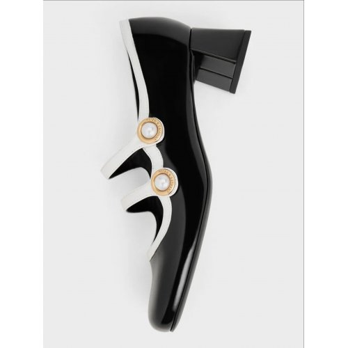  Pearl-Buckle Two-Tone Mary Jane Pumps - Black Box 