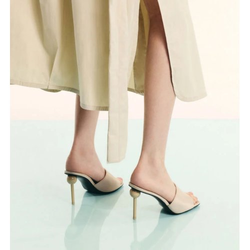  Satin Crystal-Embellished Ball-Heel Mules - Gold