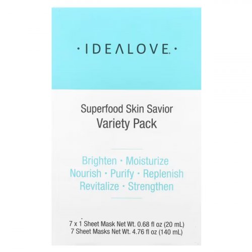  Idealove, Superfood Skin Savior Variety Pack, 7 Beauty Sheet Masks, 0.68 fl oz (20 ml) Each 