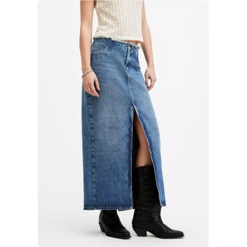 AllSaints Cyra Frayed Waistband <span style='filter: blur(2.5px);'>****</span> Denim Skirt