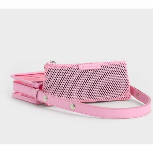 Norah See-Through Mesh Shoulder Bag - Bubble Gum Pink