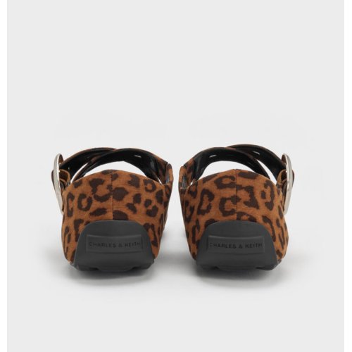 Faux Suede Leopard-Print Crossover-Strap Mary Janes - Animal Print Brown