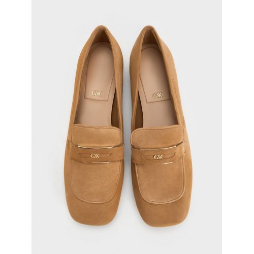  Suede Penny Square-Toe Loafers - Caramel 