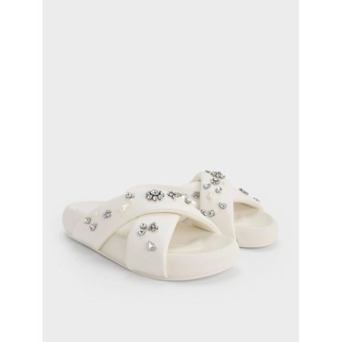Gem & Pearl Flatform Sandals - White
