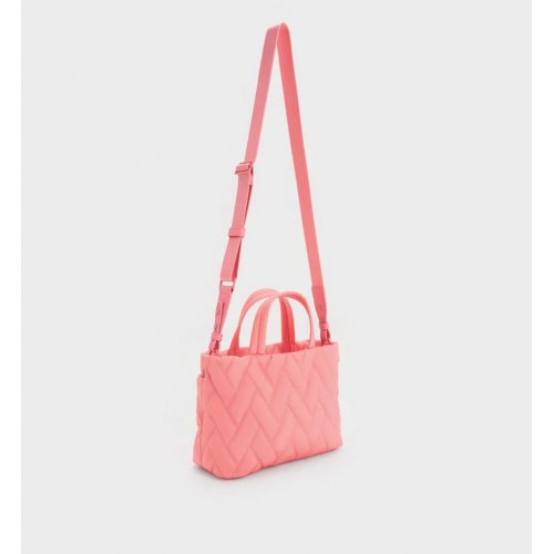  Nylon Chevron Boxy Tote Bag - Guava Pink 