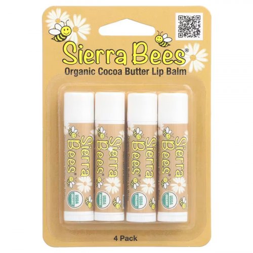  Sierra Bees, Organic Lip Balms, Cocoa Butter, 4 Pack, 0.15 oz (4.25 g) Each 