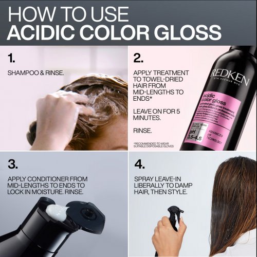  Redken Acidic Color Gloss Shampoo 300ml, Conditioner 300ml and Heat Protection Treatment 45ml, Glass-Like Shine