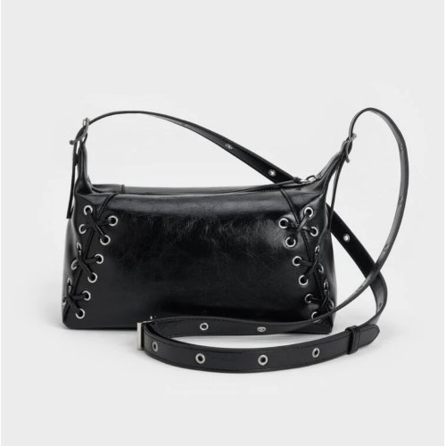 Xylia Grommet Lace-Up Shoulder Bag - Noir