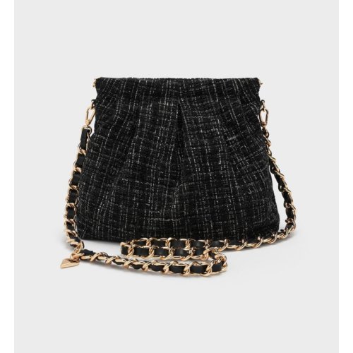  Duo Tweed Chain-Handle Hobo Bag - Black Tweed 