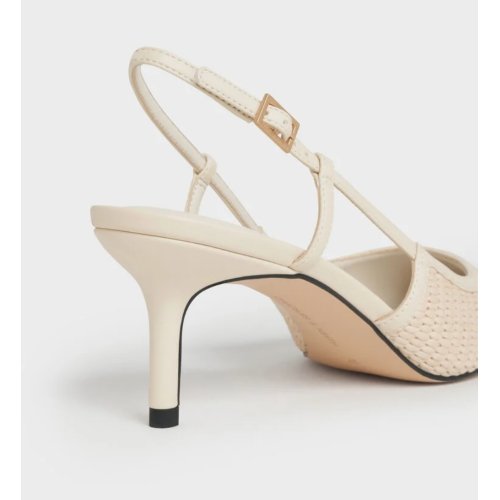Raffia Pointed-Toe Slingback Pumps - Chalk