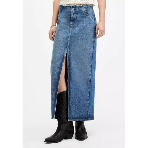 AllSaints Cyra Frayed Waistband <span style='filter: blur(2.5px);'>****</span> Denim Skirt