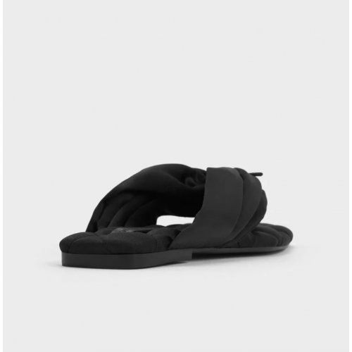  Satin Pearl-Accent Square-Toe Sandals - Black Textured 