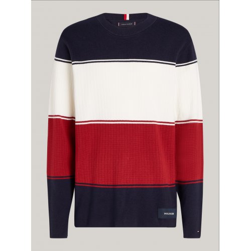  Colour-Blocked Mixed Knit Relaxed Jumper