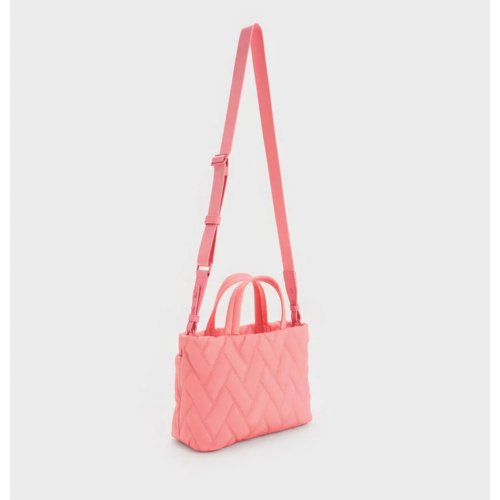  Nylon Chevron Boxy Tote Bag - Guava Pink 