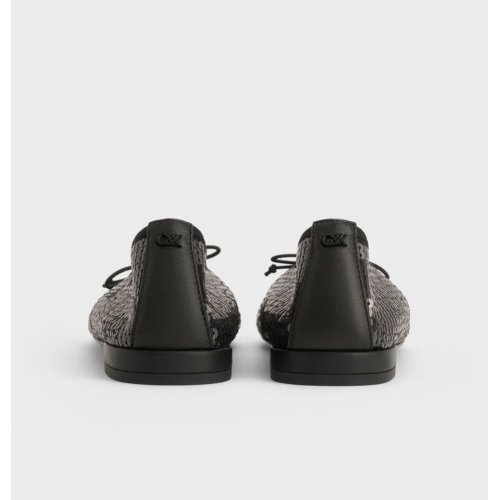  Sequin Mesh & Leather Bow Ballet Flats - Black Textured 