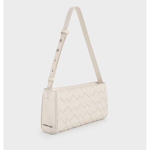 Ivette Woven Elongated Shoulder Bag - Cream