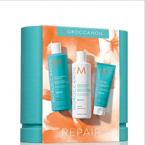 Moroccanoil Moisture Repair Shampoo & Conditioner with Free Restorative Hair Mask 75ml and Treatment Oil 25ml 