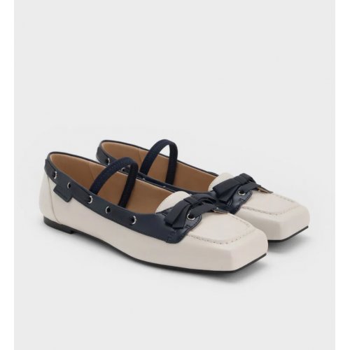  Bow Two-Tone Boat-Shoe Flats - Chalk 