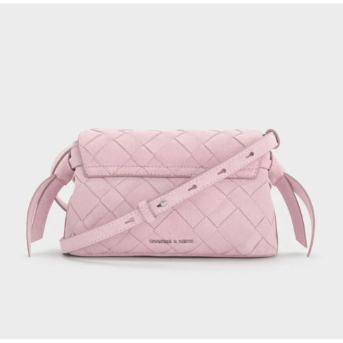  Ivette Recycled Suede Woven Crossbody Bag - Cotton Candy Pink 