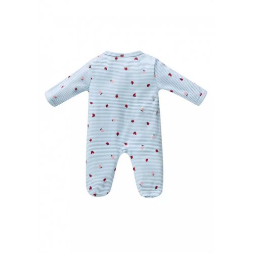 Little Kooma Baby Cotton Sleepsuit Blue Stripes Strawberry Two Way Zipper All In One Jumpsuit Feet Cover