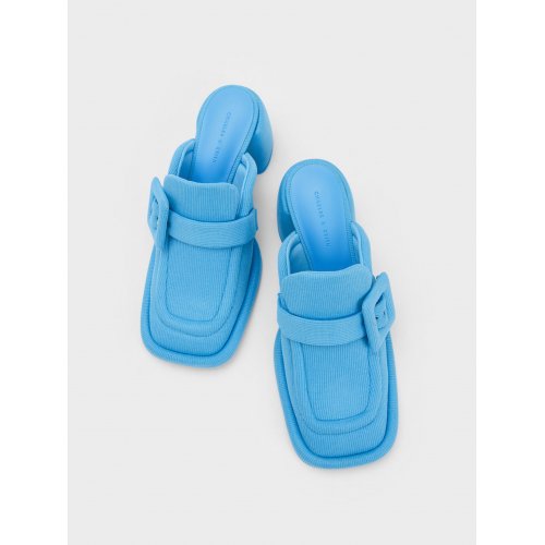  Sinead Woven Buckled Loafer Mules - Blue 