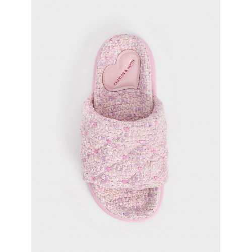  Dahlia Tweed Quilted Heart-Print Sandals - Pink 