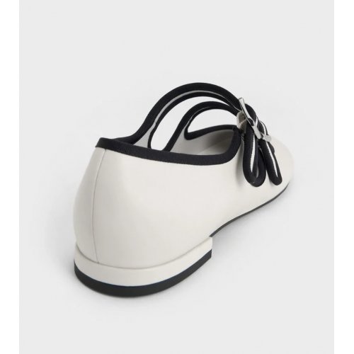  Two-Tone Double-Strap Mary Jane Flats - White 