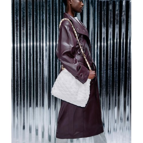  Duo Furry Chain-Handle Hobo Bag - White 