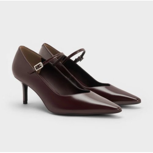 Pointed Mary Jane Pumps - Maroon 