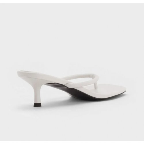  Square-Toe Kitten-Heel Thong Sandals - White 