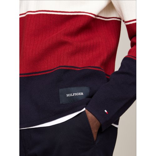  Colour-Blocked Mixed Knit Relaxed Jumper