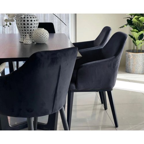 Elly Curved Velvet Dining Chairs Set of 2 in Black