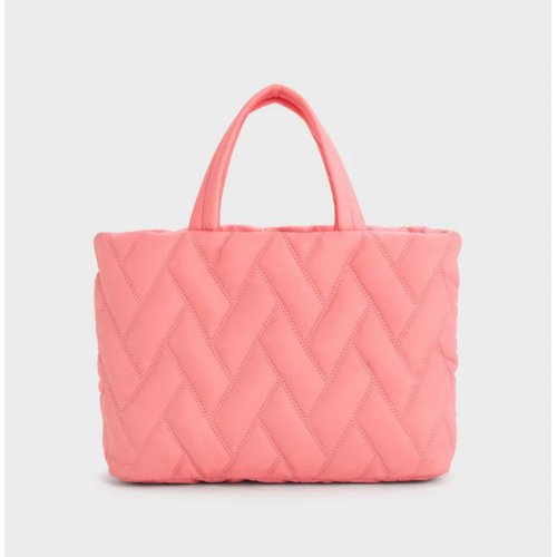  Nylon Chevron Boxy Tote Bag - Guava Pink 